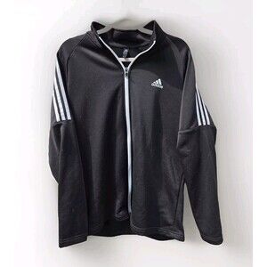 Mens ADIDAS Lightweight Golf Jacket Size Large L Black 3 Stripes UPF50 Full Zip